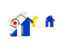 Bonaire. Three houses with flag. Download icon.