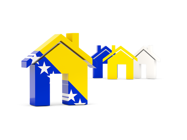 Three houses with flag. Download flag icon of Bosnia and Herzegovina at PNG format