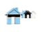 Botswana. Three houses with flag. Download icon.