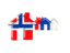 Bouvet Island. Three houses with flag. Download icon.