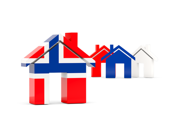 Three houses with flag. Download flag icon of Bouvet Island at PNG format