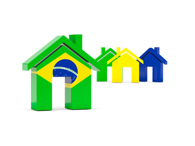Three houses with flag. Download flag icon of Brazil at PNG format