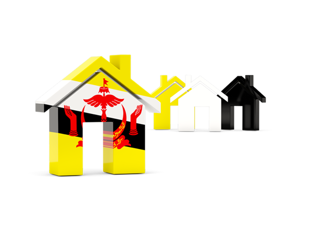 Three houses with flag. Download flag icon of Brunei at PNG format
