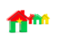 Burkina Faso. Three houses with flag. Download icon.