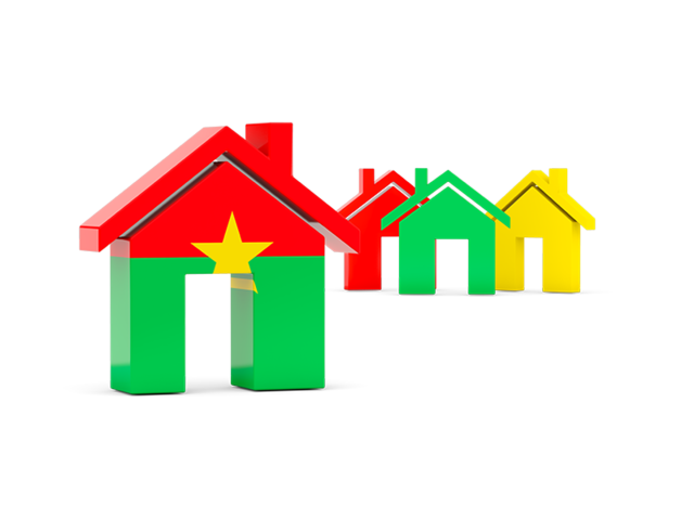 Three houses with flag. Download flag icon of Burkina Faso at PNG format