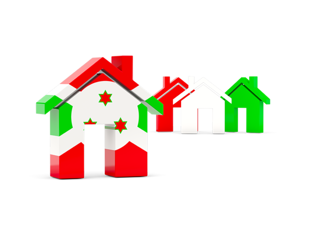 Three houses with flag. Download flag icon of Burundi at PNG format