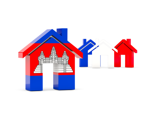 Three houses with flag. Download flag icon of Cambodia at PNG format
