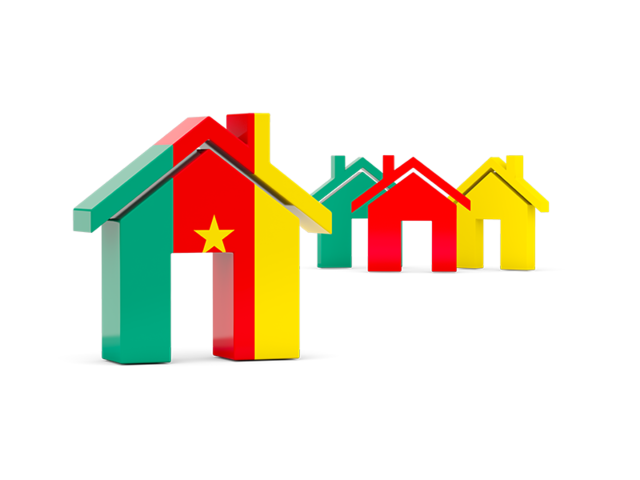 Three houses with flag. Download flag icon of Cameroon at PNG format