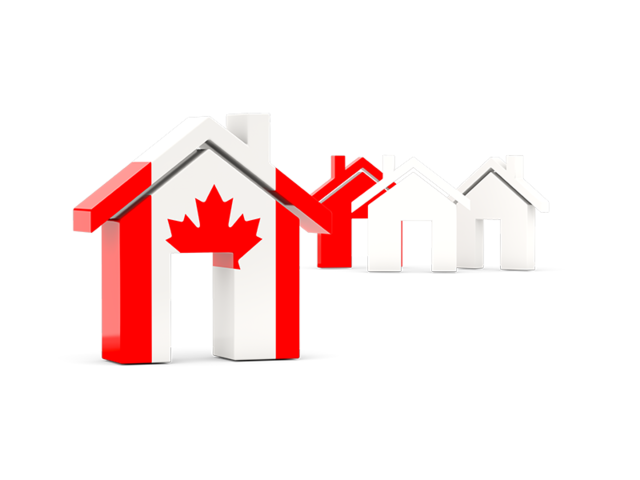 Three houses with flag. Download flag icon of Canada at PNG format