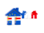 Cape Verde. Three houses with flag. Download icon.