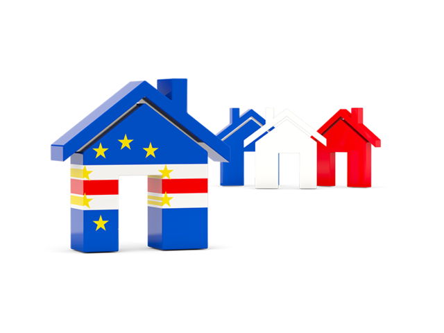 Three houses with flag. Download flag icon of Cape Verde at PNG format