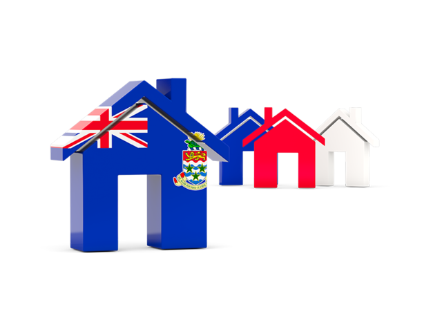 Three houses with flag. Download flag icon of Cayman Islands at PNG format