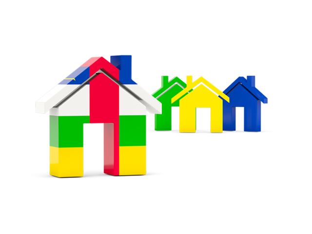 Three houses with flag. Download flag icon of Central African Republic at PNG format