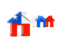 Chile. Three houses with flag. Download icon.