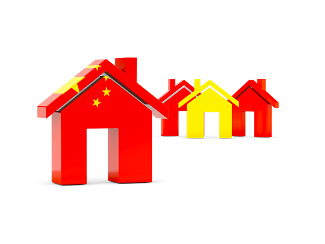 Three houses with flag. Download flag icon of China at PNG format