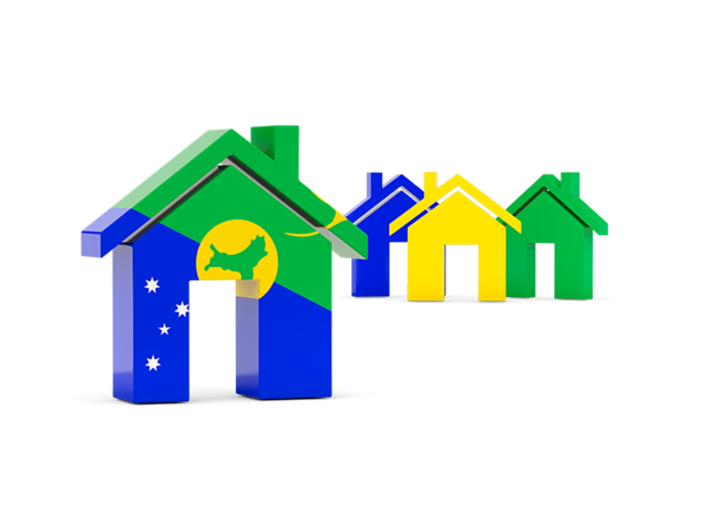 Three houses with flag. Download flag icon of Christmas Island at PNG format