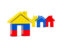 Colombia. Three houses with flag. Download icon.