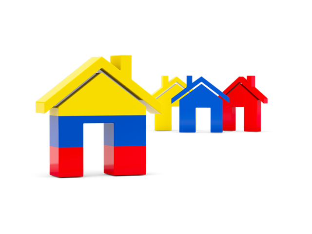 Three houses with flag. Download flag icon of Colombia at PNG format