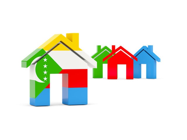 Three houses with flag. Download flag icon of Comoros at PNG format