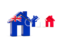 Cook Islands. Three houses with flag. Download icon.