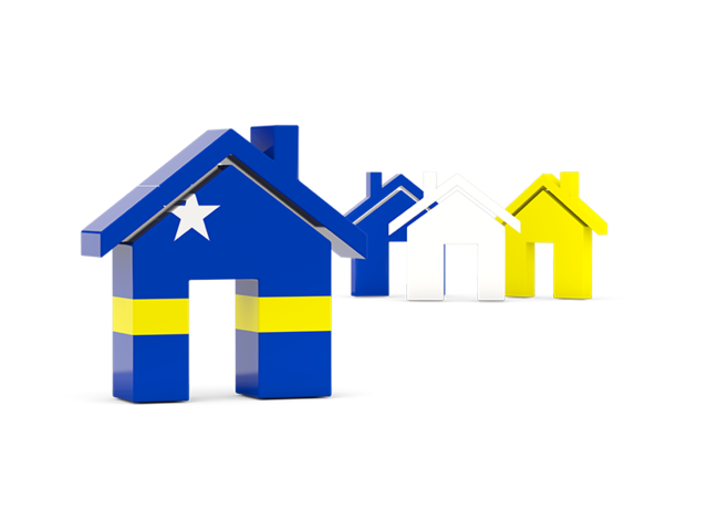 Three houses with flag. Download flag icon of Curacao at PNG format