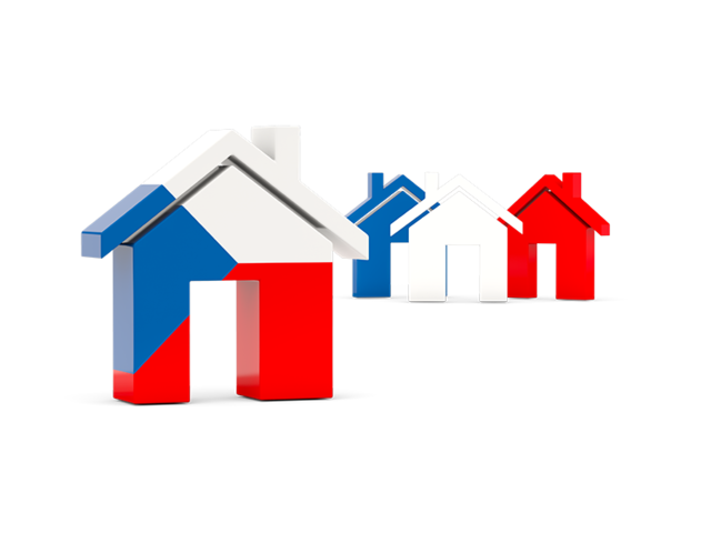 Three houses with flag. Download flag icon of Czech Republic at PNG format