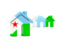 Djibouti. Three houses with flag. Download icon.