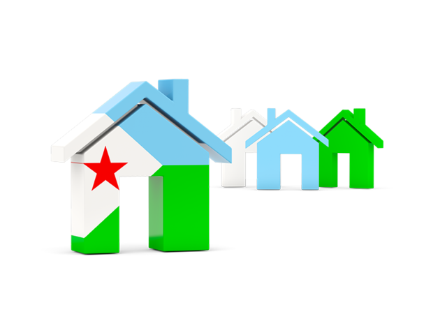 Three houses with flag. Download flag icon of Djibouti at PNG format