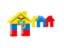 Ecuador. Three houses with flag. Download icon.