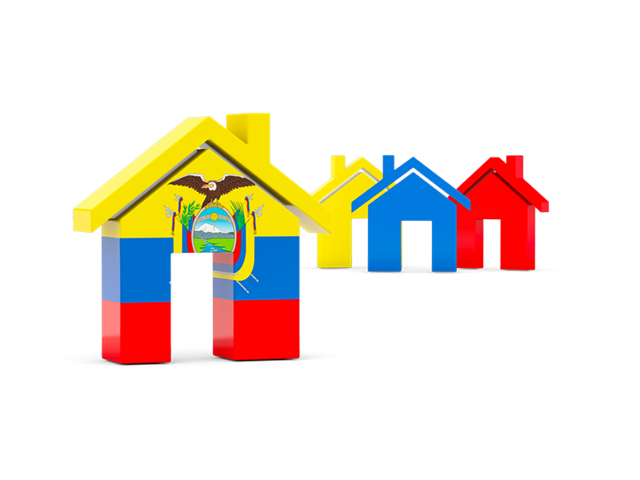 Three houses with flag. Download flag icon of Ecuador at PNG format