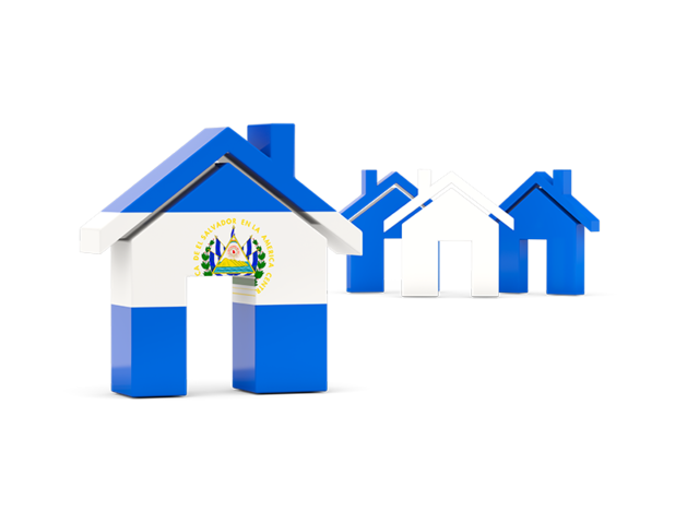 Three houses with flag. Download flag icon of El Salvador at PNG format