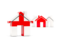 England. Three houses with flag. Download icon.