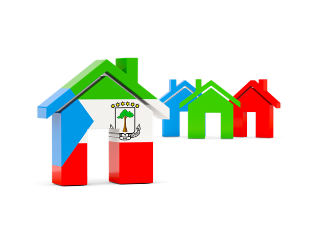 Three houses with flag. Download flag icon of Equatorial Guinea at PNG format