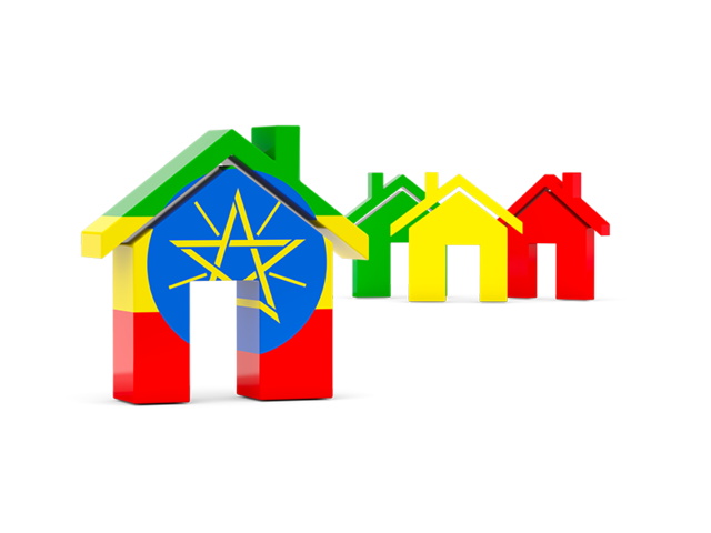 Three houses with flag. Download flag icon of Ethiopia at PNG format