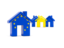 European Union. Three houses with flag. Download icon.