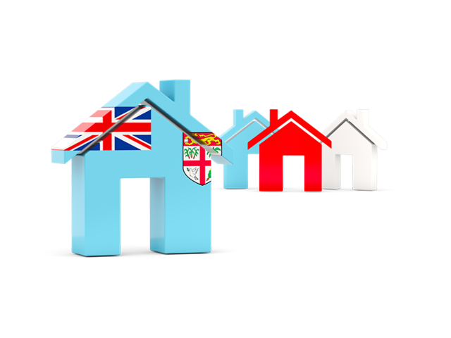 Three houses with flag. Download flag icon of Fiji at PNG format