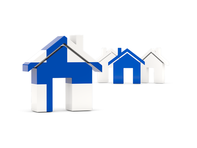 Three houses with flag. Download flag icon of Finland at PNG format