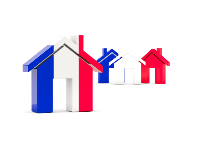 Three houses with flag. Download flag icon of France at PNG format