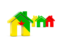 French Guiana. Three houses with flag. Download icon.