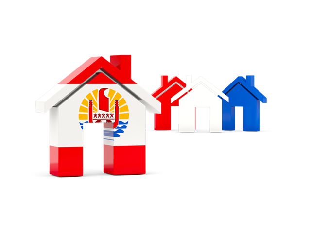 Three houses with flag. Download flag icon of French Polynesia at PNG format