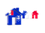 French Southern and Antarctic Lands. Three houses with flag. Download icon.