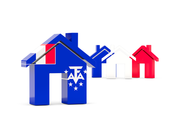 Three houses with flag. Download flag icon of French Southern and Antarctic Lands at PNG format