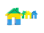 Gabon. Three houses with flag. Download icon.