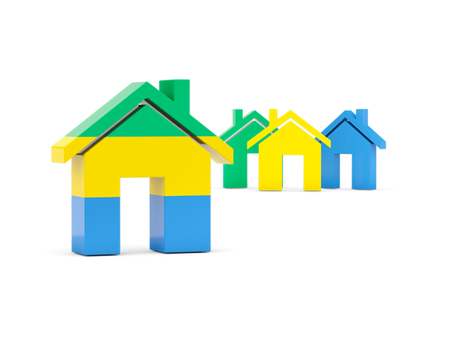 Three houses with flag. Download flag icon of Gabon at PNG format