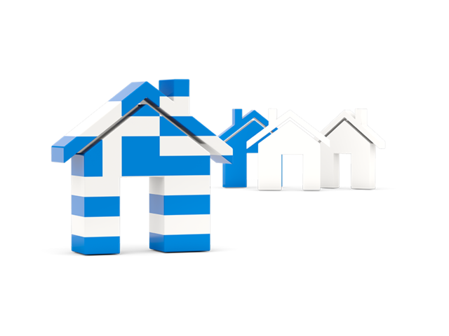 Three houses with flag. Download flag icon of Greece at PNG format