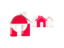 Greenland. Three houses with flag. Download icon.