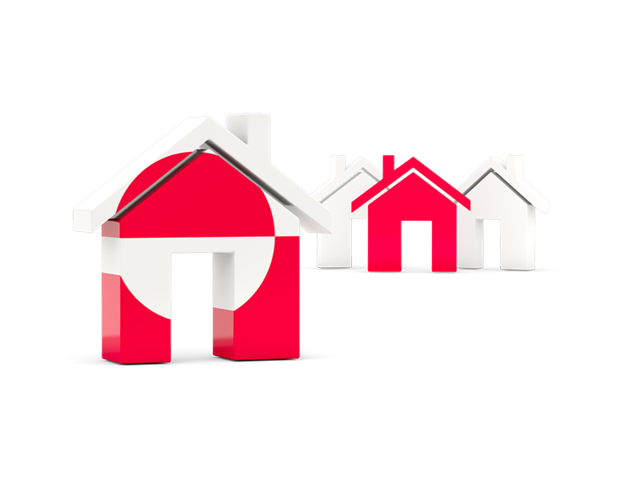 Three houses with flag. Download flag icon of Greenland at PNG format