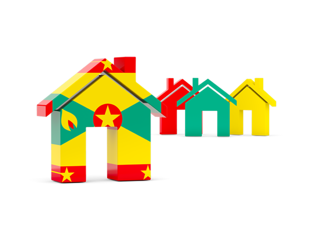 Three houses with flag. Download flag icon of Grenada at PNG format