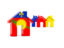 Guadeloupe. Three houses with flag. Download icon.