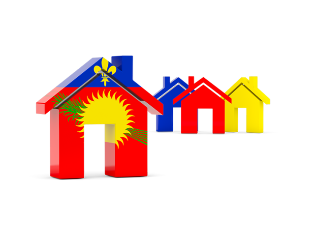 Three houses with flag. Download flag icon of Guadeloupe at PNG format